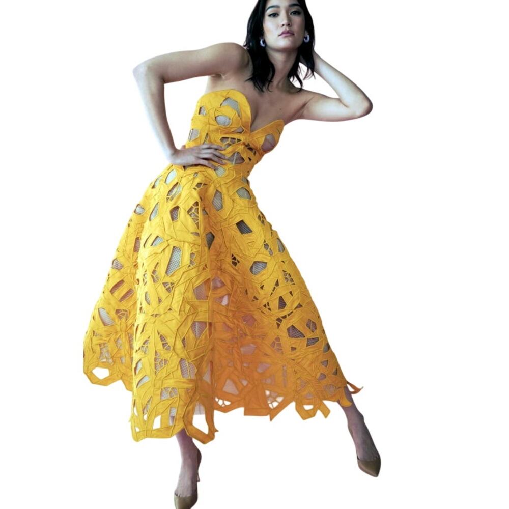 Oscar de la Renta Cutout Bow Faille Cockatail Dress Fall 2021 Size 2 - Picture 3 of 16